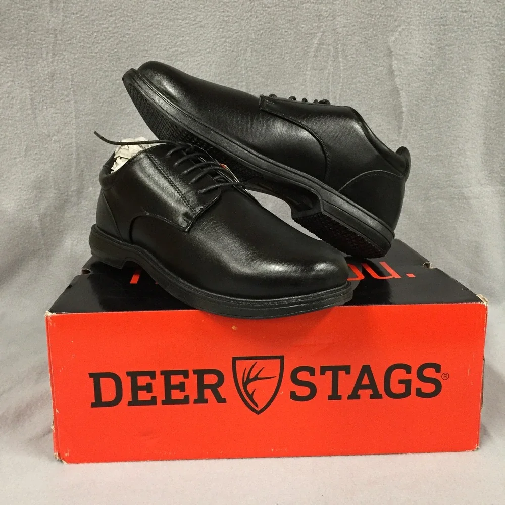 Deer‎ Stags Mens Crown Black Vega Oxford Dress Shoes Slip Resistant Size 14W