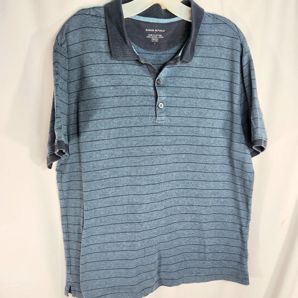 Banana Republic Blue on Blue Striped Short Sleeve Polo / Golf Shirt Size Large