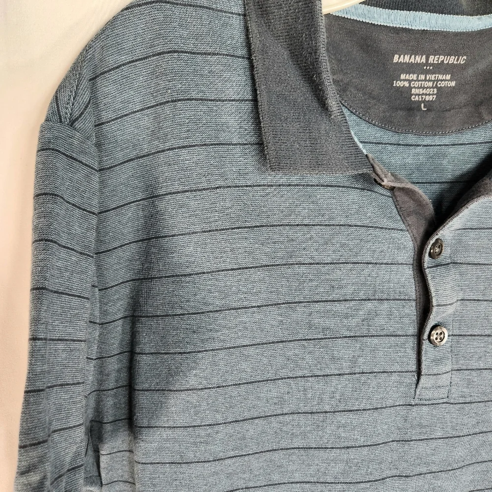 Banana Republic Blue on Blue Striped Short Sleeve Polo / Golf Shirt Size Large