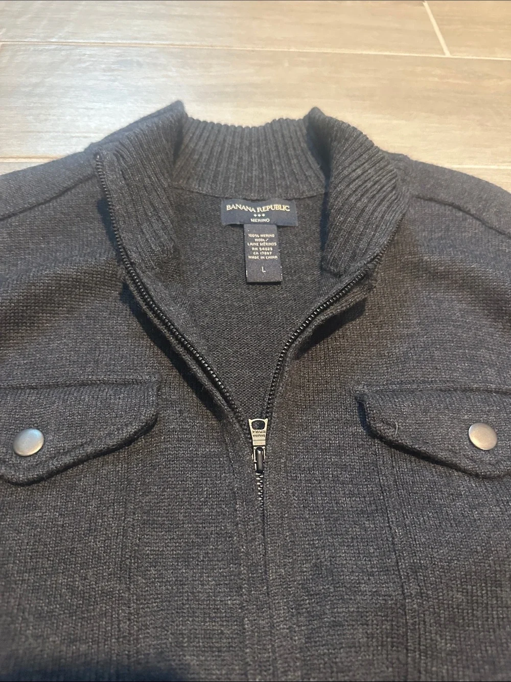 Banana Republic Men's Black Zip-Up Knit Sweater Jacket with Stand Collar
