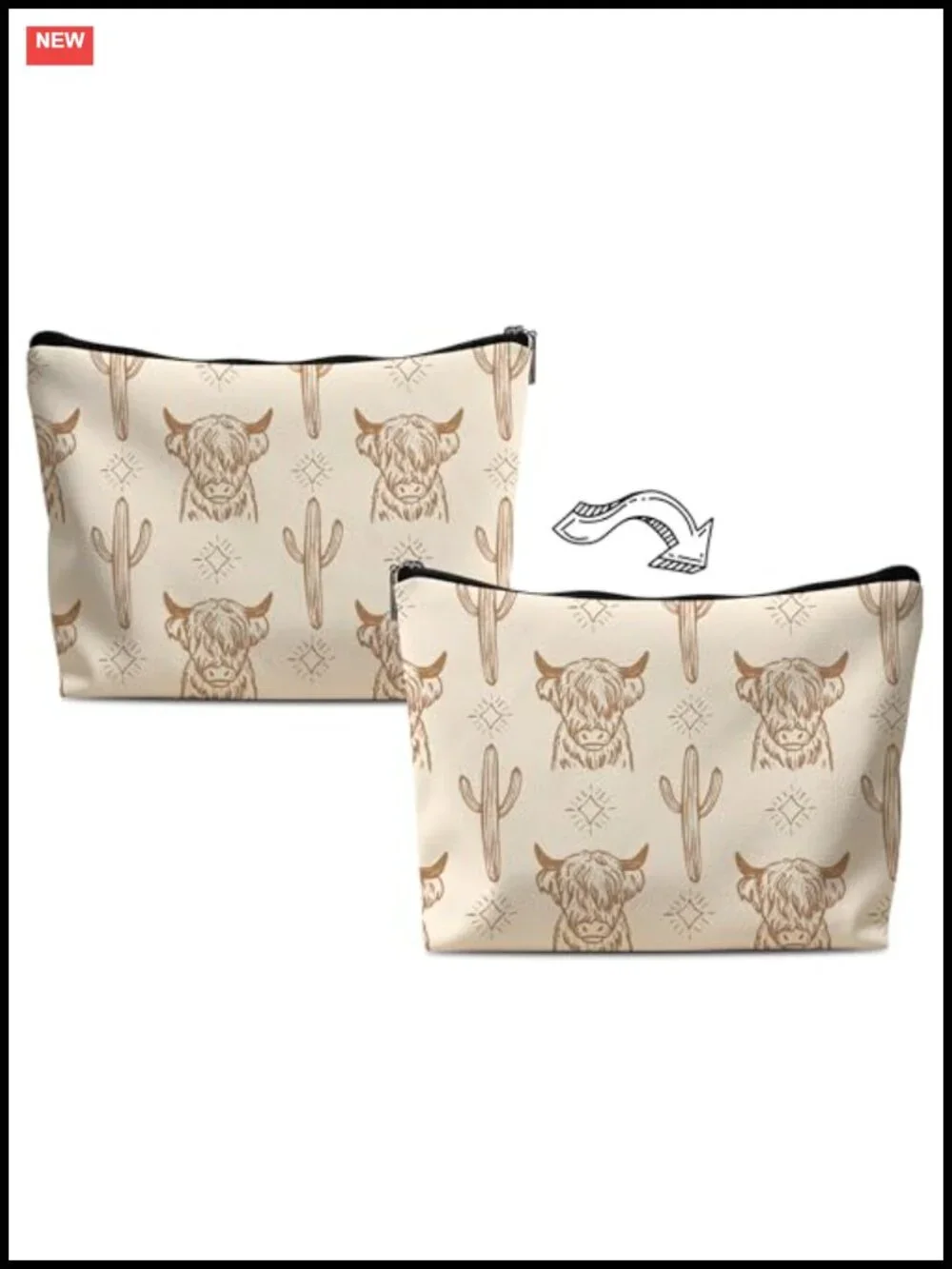 Western Leather Makeup Bag Cow Cowgirl Travel Cosmetic Organizer