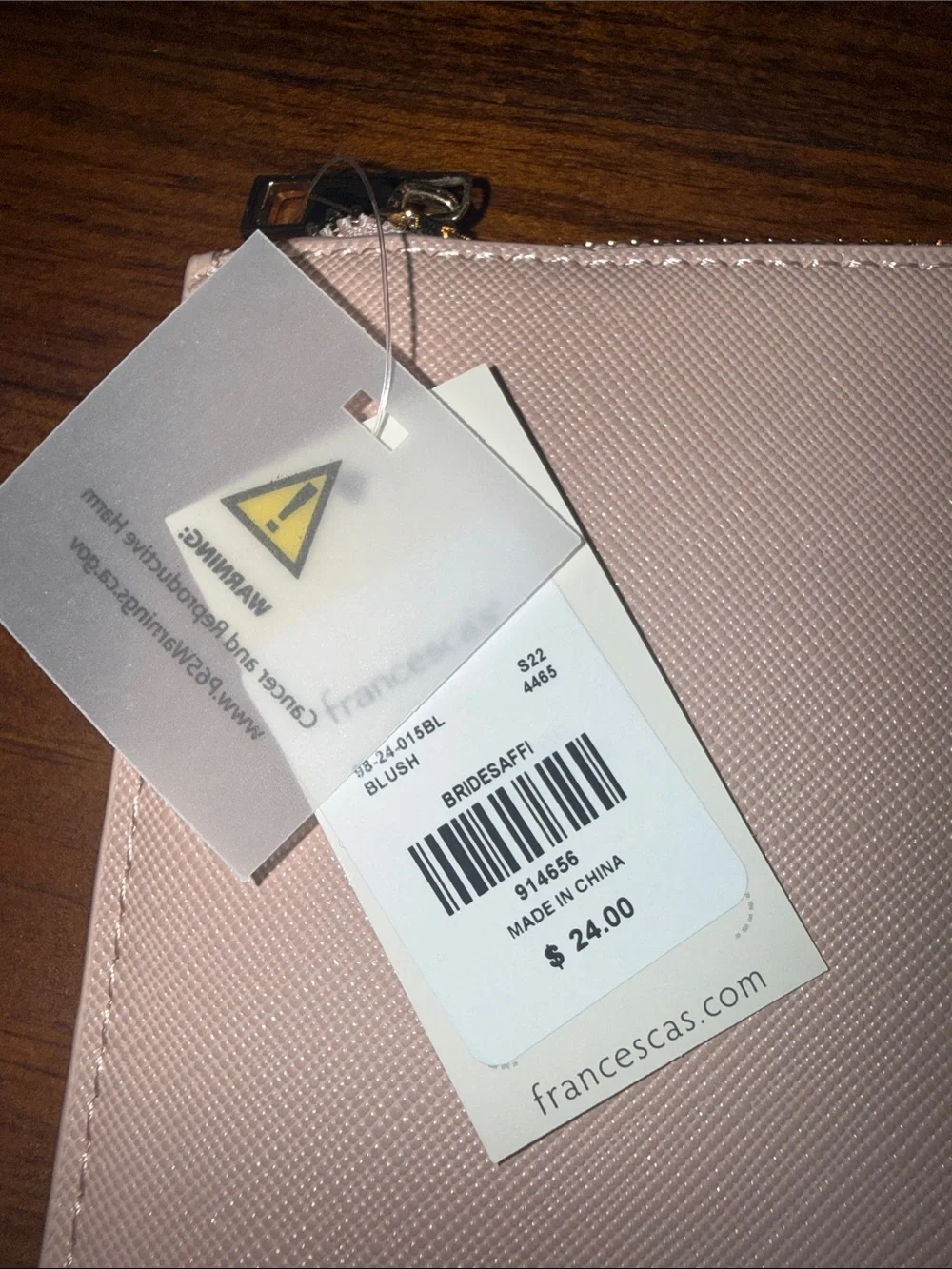 Shiraleah Blush Saffiano Zip Pouch with Gold Logo