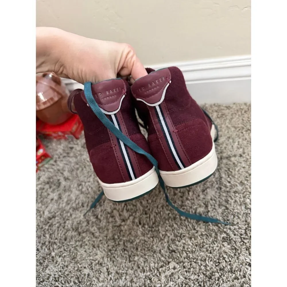 New TED BAKER London $195  Burgundy Felt Colorblock Miykal Hi Top Sneakers US 9,