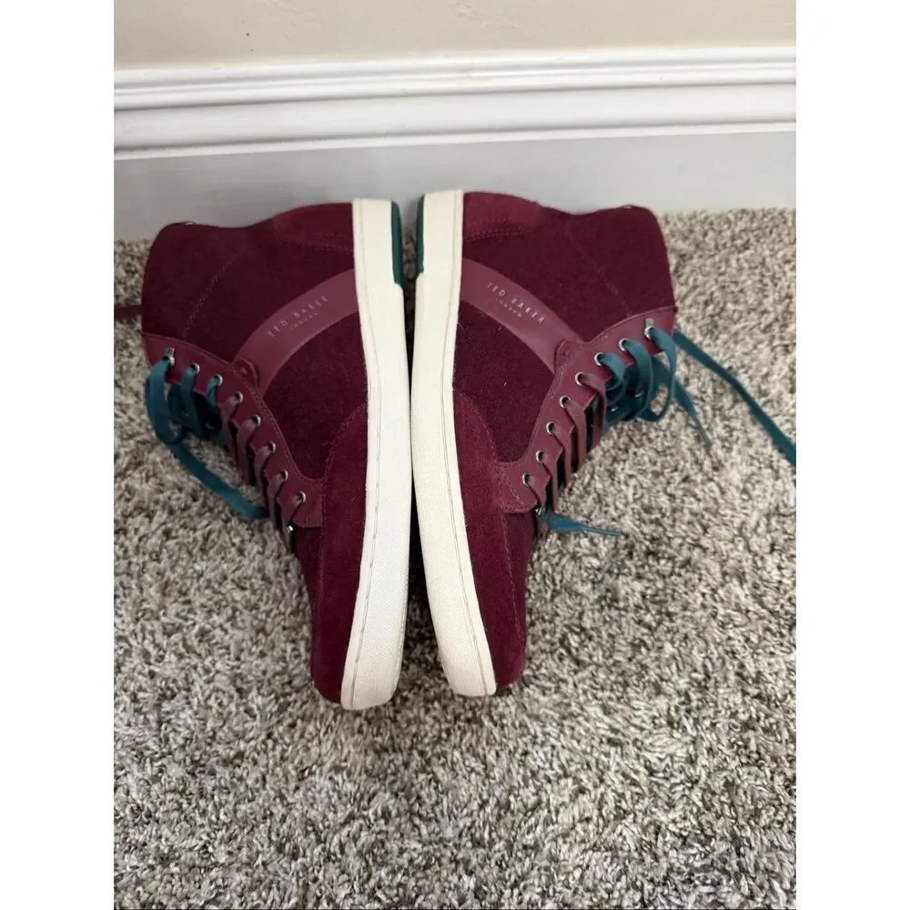 New TED BAKER London $195  Burgundy Felt Colorblock Miykal Hi Top Sneakers US 9,