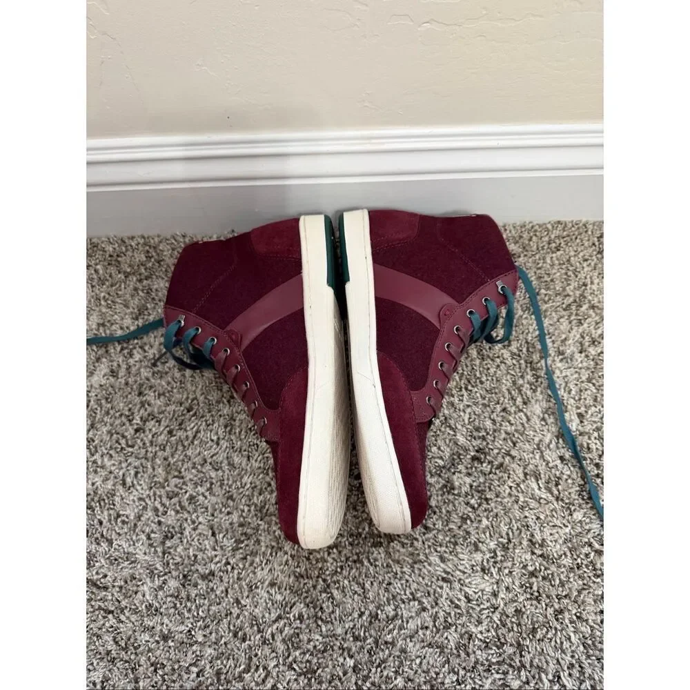 New TED BAKER London $195  Burgundy Felt Colorblock Miykal Hi Top Sneakers US 9,