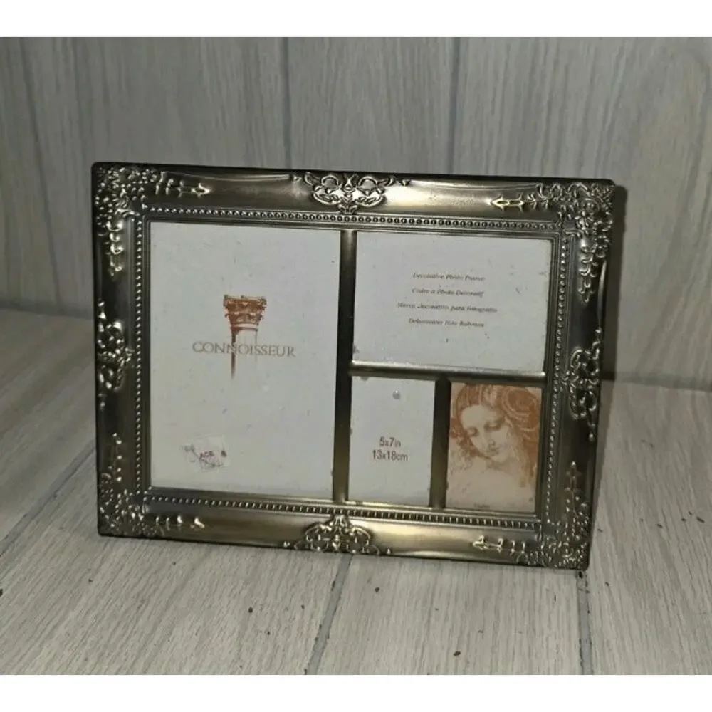 Vtg Connoisseur 4 Photo Picture Frame Silver Black Velvet Easle Back Embossed