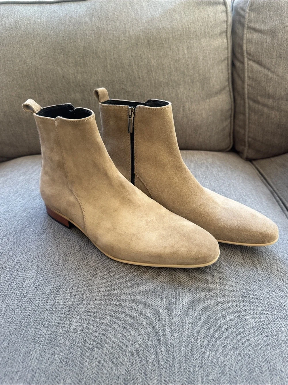 Stefano Bonfiglioli Men's Suede Ankle Boots in Light Taupe with Side Zip