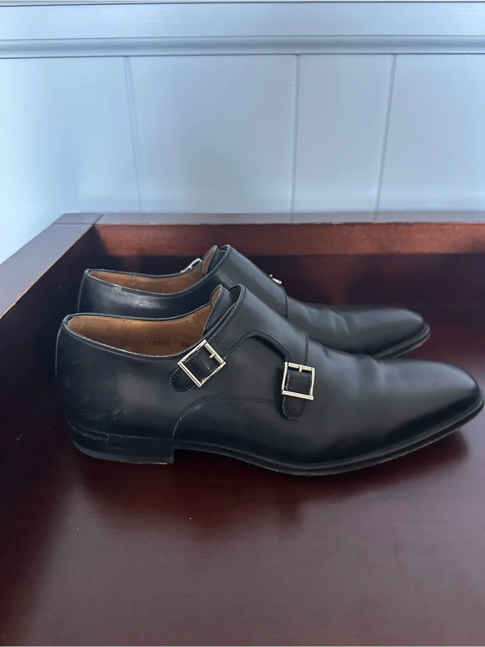 Magnanni Black Leather Double Monk Strap Dress Shoes