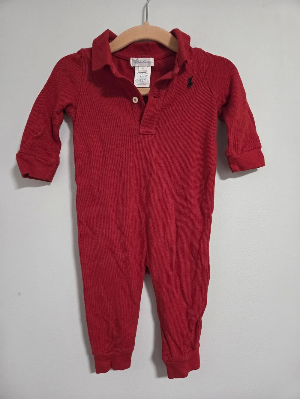 Ralph Lauren Red Baby One-Piece Polo Romper