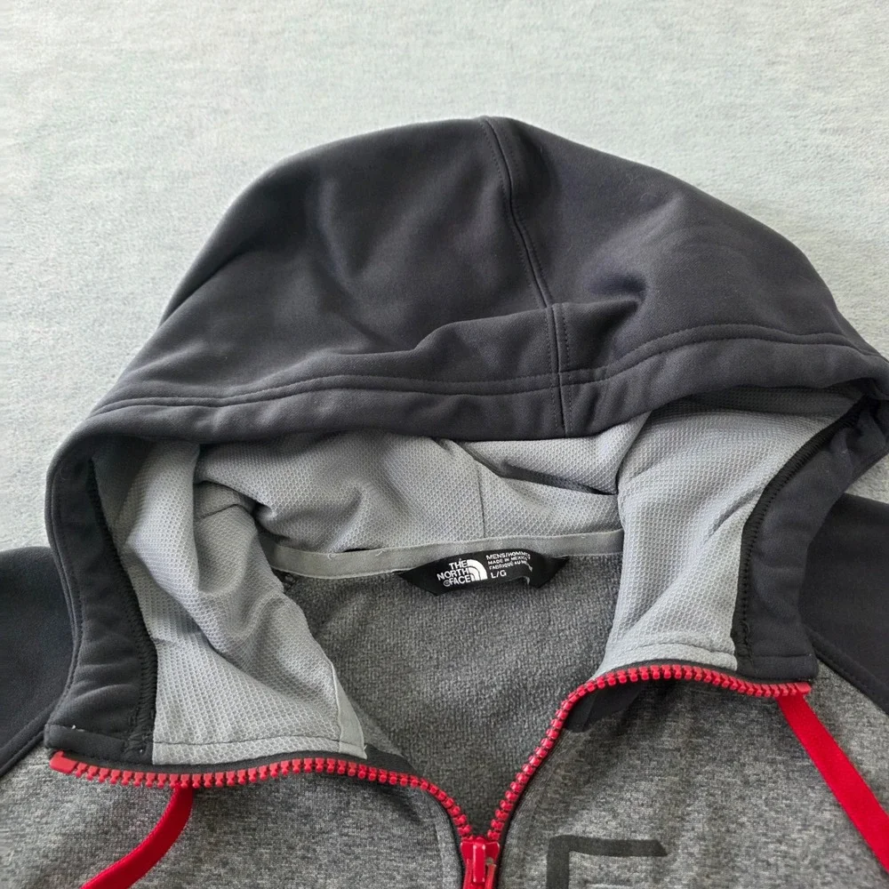 The North Face Mens Gray Black Red Full Zip Fleece Hoodie Jacket Large L/G