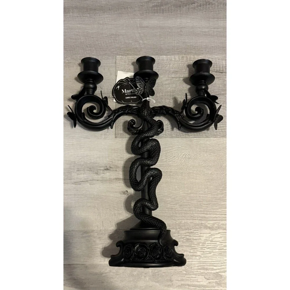 Martha Stewart Halloween Black Candelabra Candle Holder  Snake & Butterfly 2026