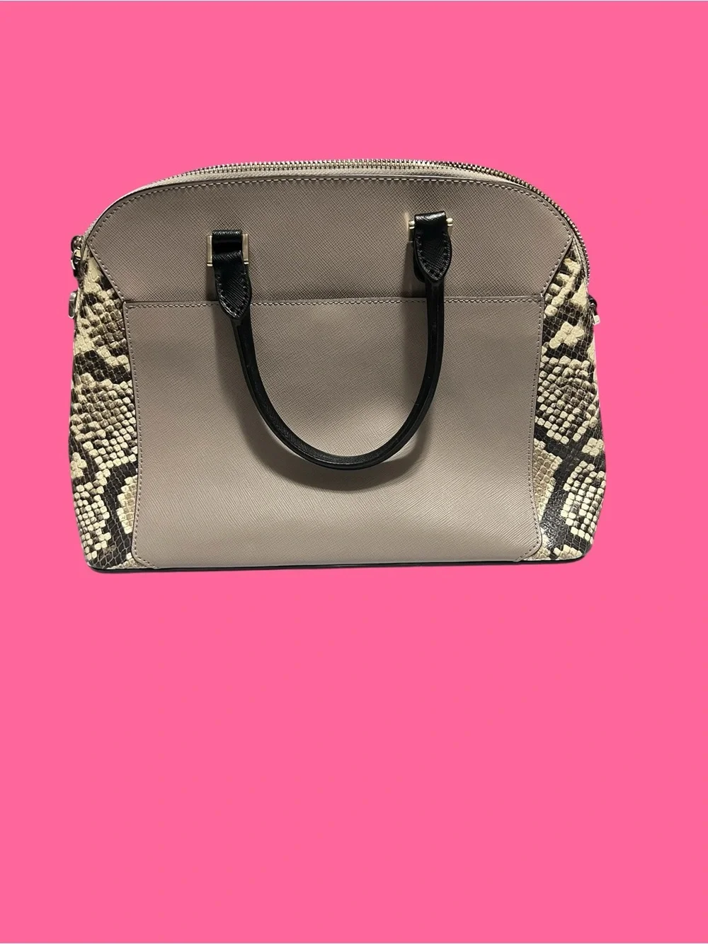 kate spade Taupe Dome Satchel with Black Handles and Snake-Print Sides