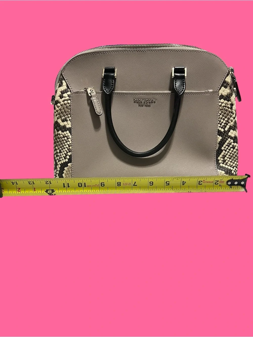 kate spade Taupe Dome Satchel with Black Handles and Snake-Print Sides