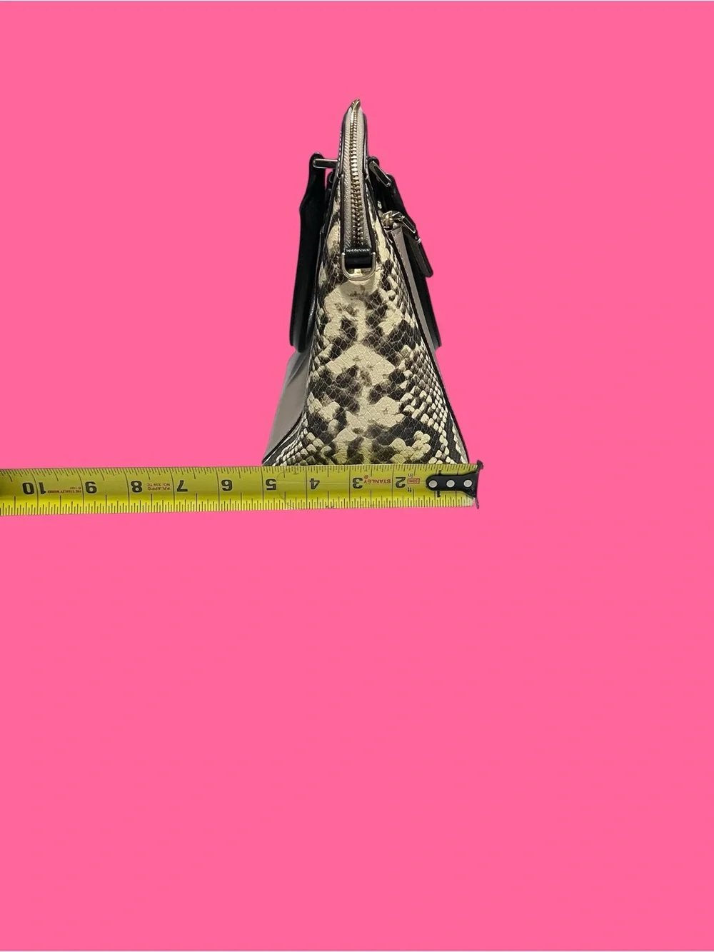 kate spade Taupe Dome Satchel with Black Handles and Snake-Print Sides