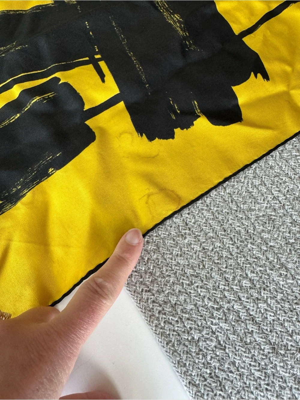 Vintage Lord & Taylor Yellow Black Brushstroke Large Square Silk Scarf