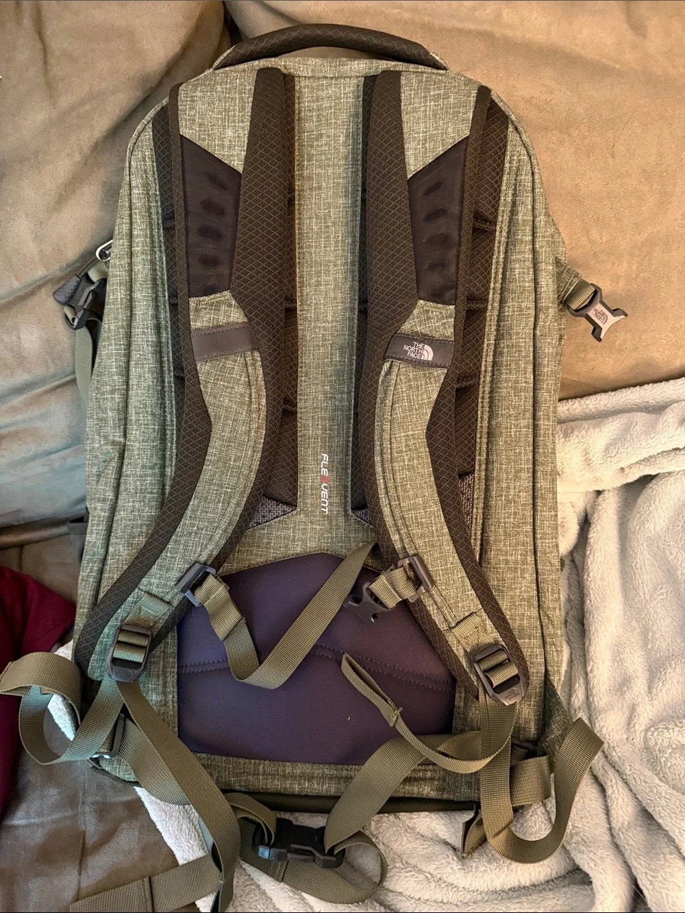 The North Face Men's Olive/Cargo Green Backpack with Multiple Pockets