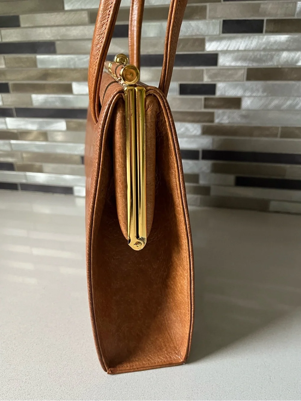 VINTAGE Classic Structured Brown Top-Handle Bag