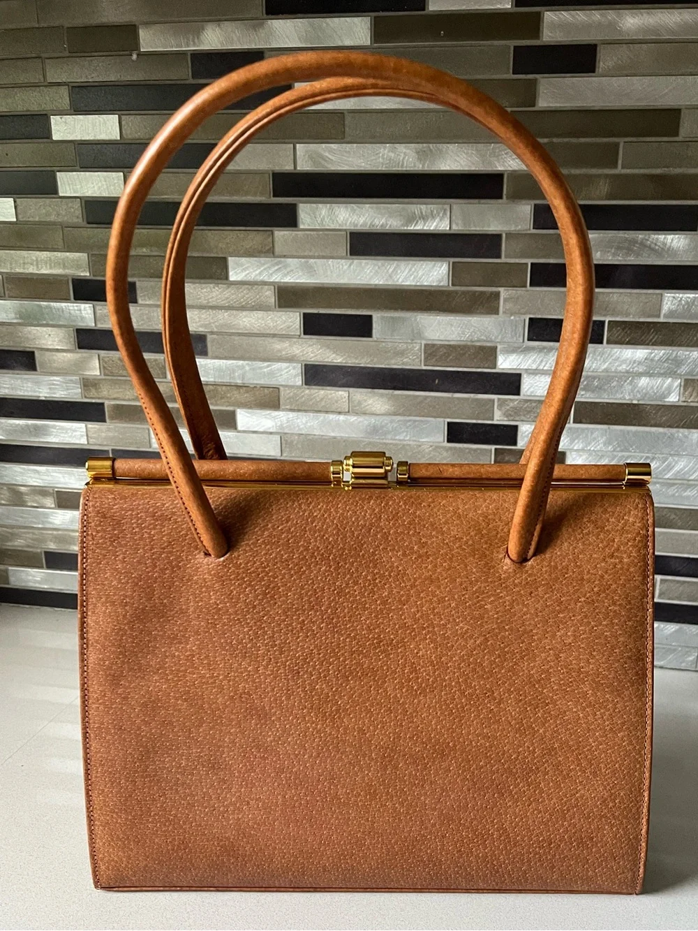 VINTAGE Classic Structured Brown Top-Handle Bag