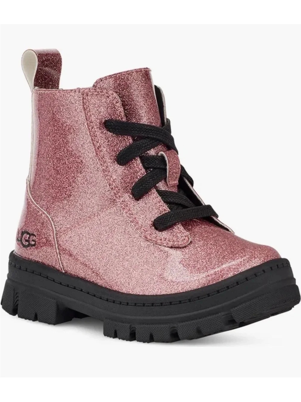 UGG Kids Glitter Pink Lace-Up Combat Boot