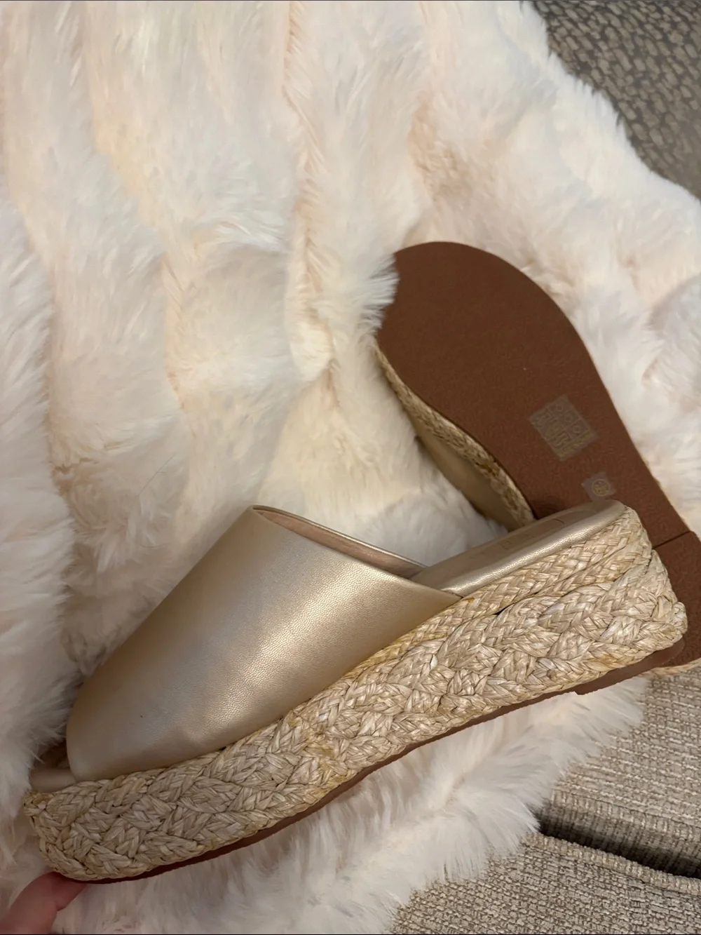 ShuShop Metallic Gold Wedge Slide Sandals