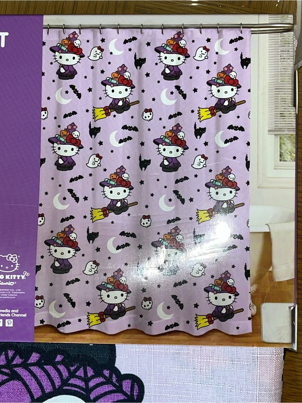 Hello Kitty Pink and Purple Halloween Shower Curtain 13 PC Set NEW NWT
