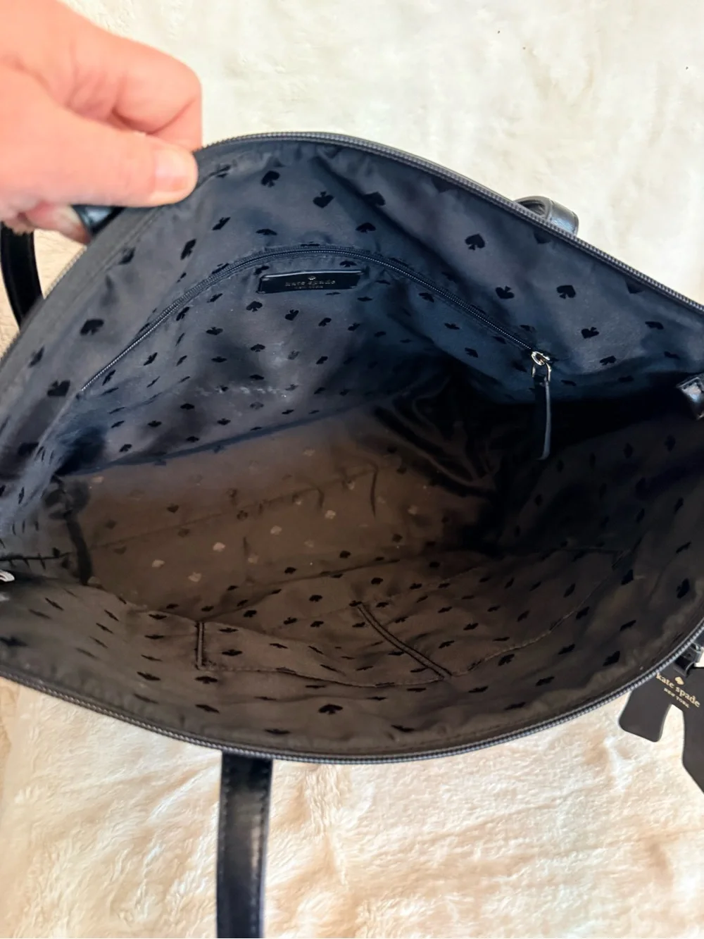 kate spade Black Leather Tote with White Bow Charm