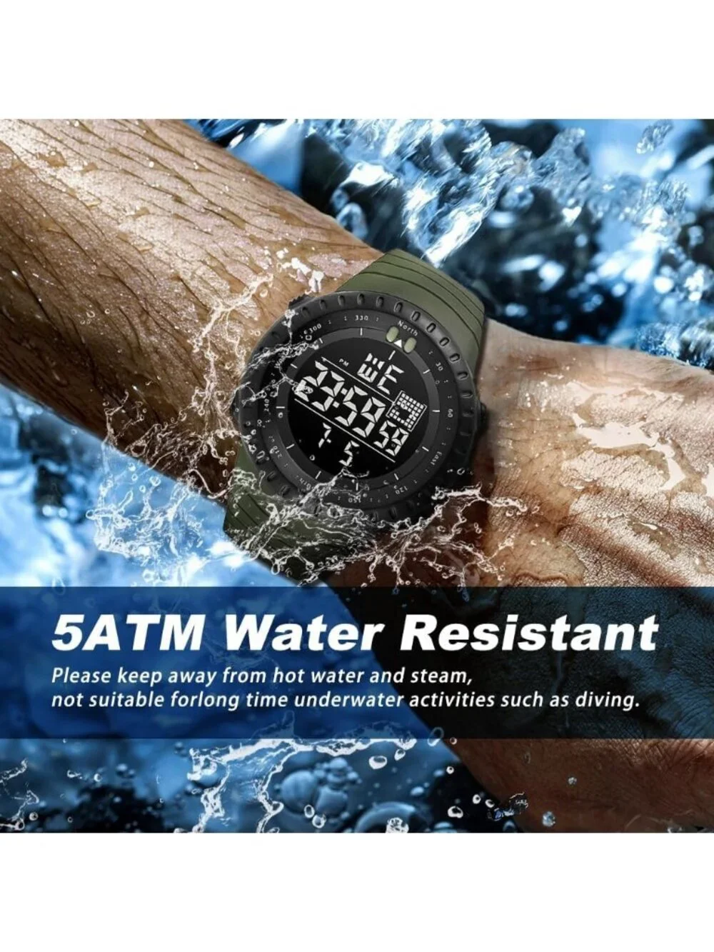 Men's Turquoise Analog Quartz Sports Outdoor Waterproof Military Digital Watch