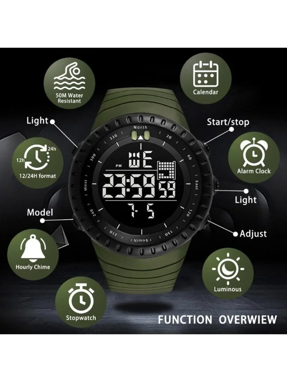 Men's Turquoise Analog Quartz Sports Outdoor Waterproof Military Digital Watch