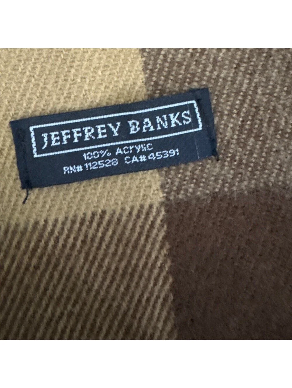 Jeffrey Banks Scarf Mens Chocolate Brown Orange Plaid Fringed Granola Gorpcore