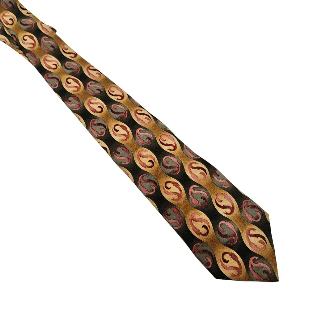 Grateful Dead Mens Silk Tie‎ Paisley Swirl Gold Black Red Fire On The Mountain