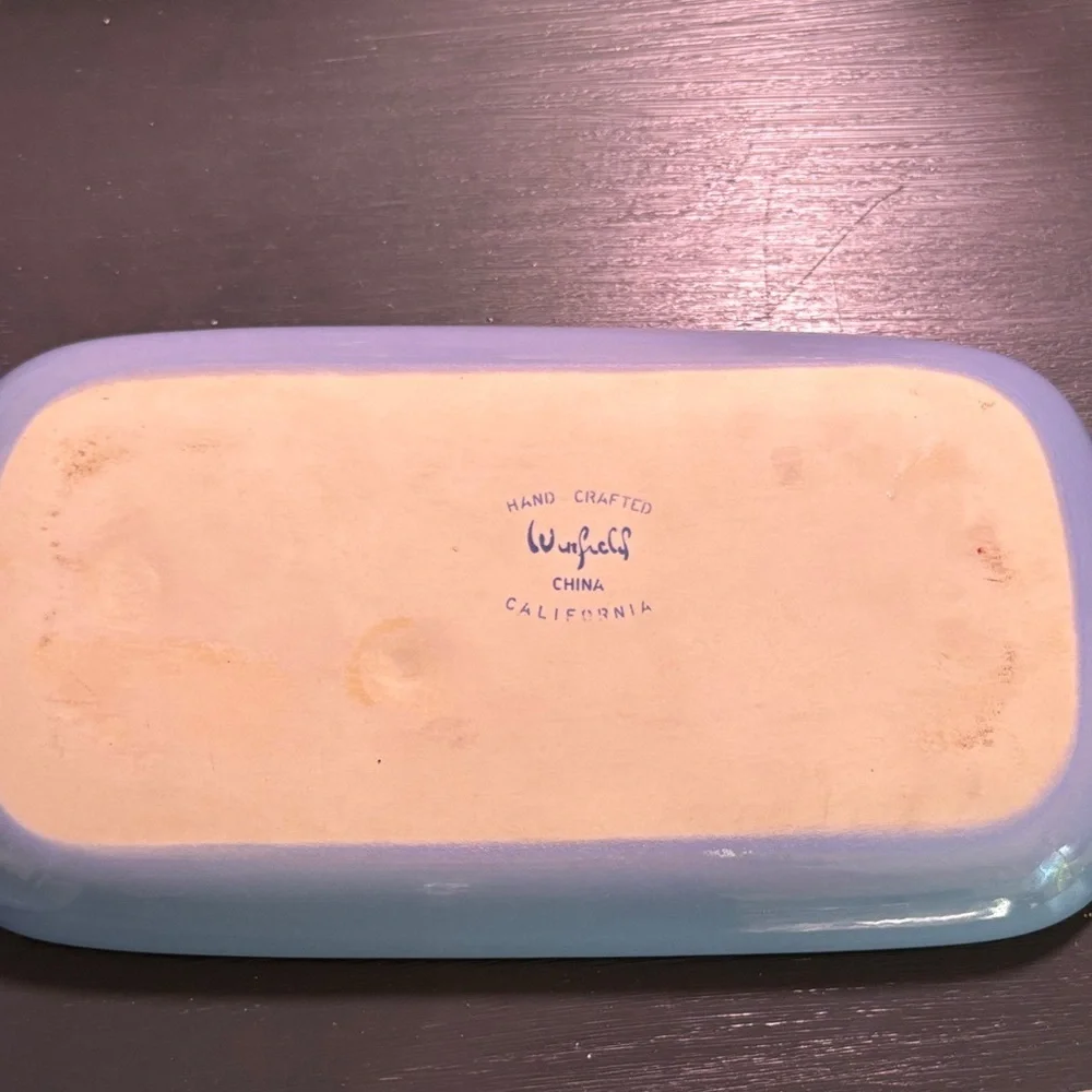 Winfield Blue Ceramic Serving Tray Set with Bamboo Motif