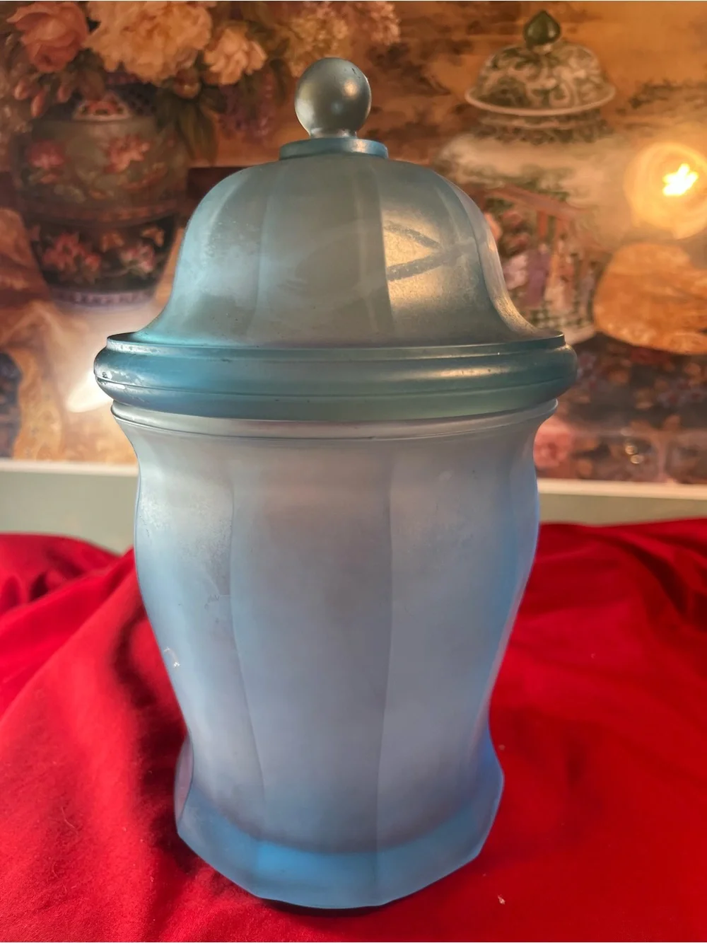 Blue Frosted Glass Canister with Lid - Unbranded