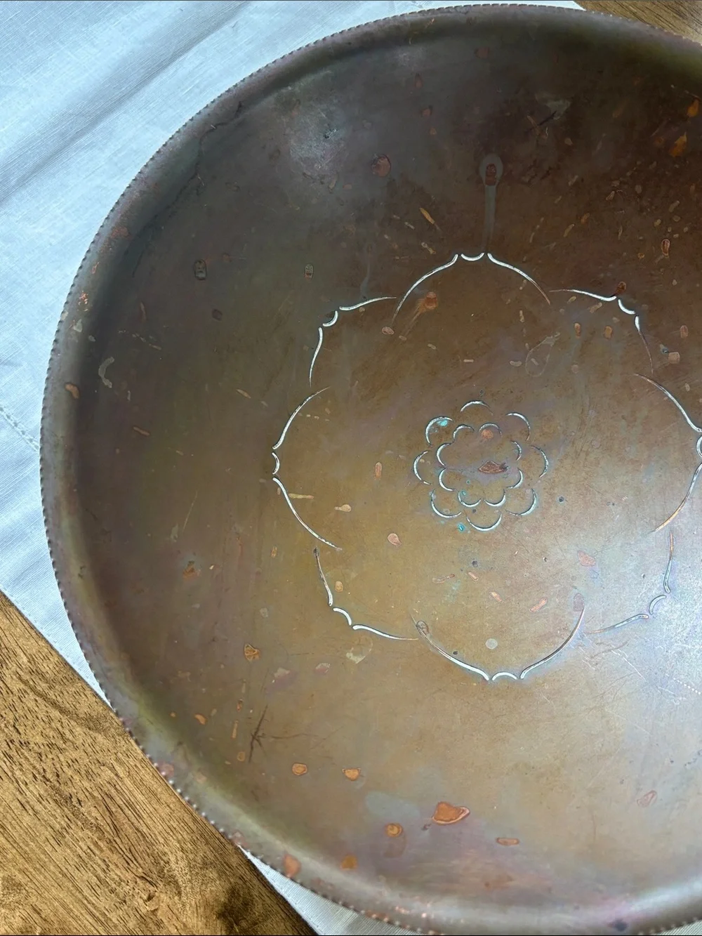 Vintage Solid Brass Lotus Flower Wood  Base MCM 11.5”