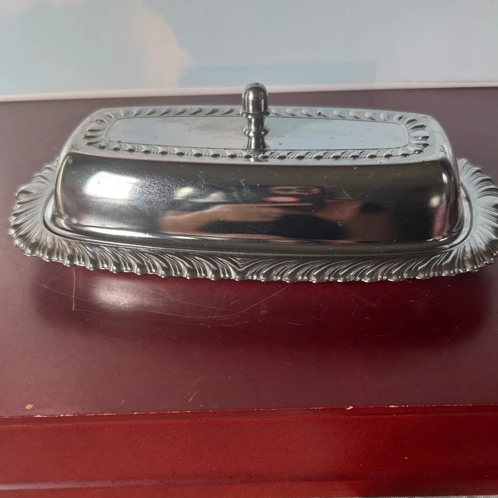Vintage Irvinware Stainless Steel Butter Dish W/Glass Liner 1/4 Lb *Made In USA*