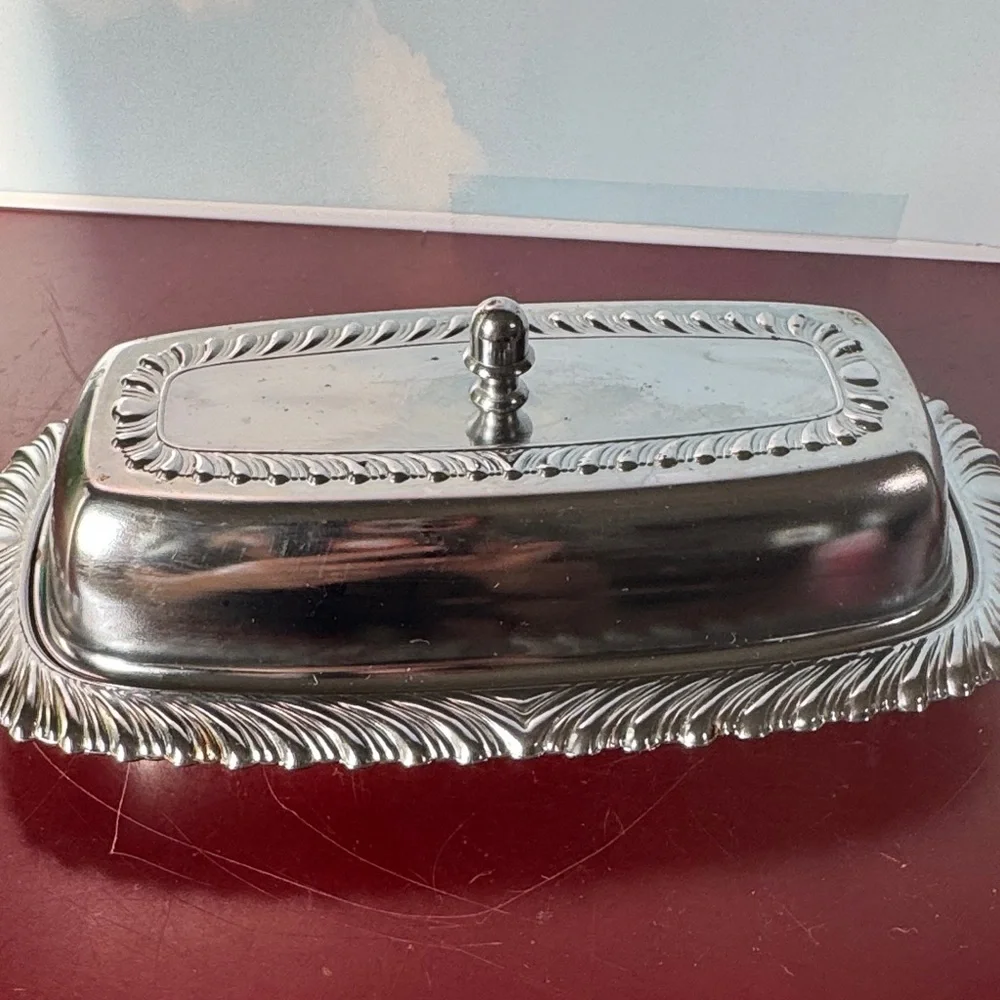 Vintage Irvinware Stainless Steel Butter Dish W/Glass Liner 1/4 Lb *Made In USA*