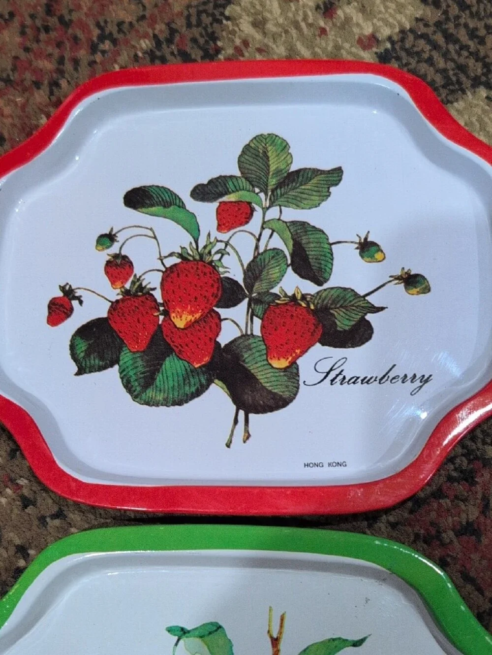 Set of 3 Decorative Fruit & Floral Metal Serving Trays (Red, Green, Blue) Small