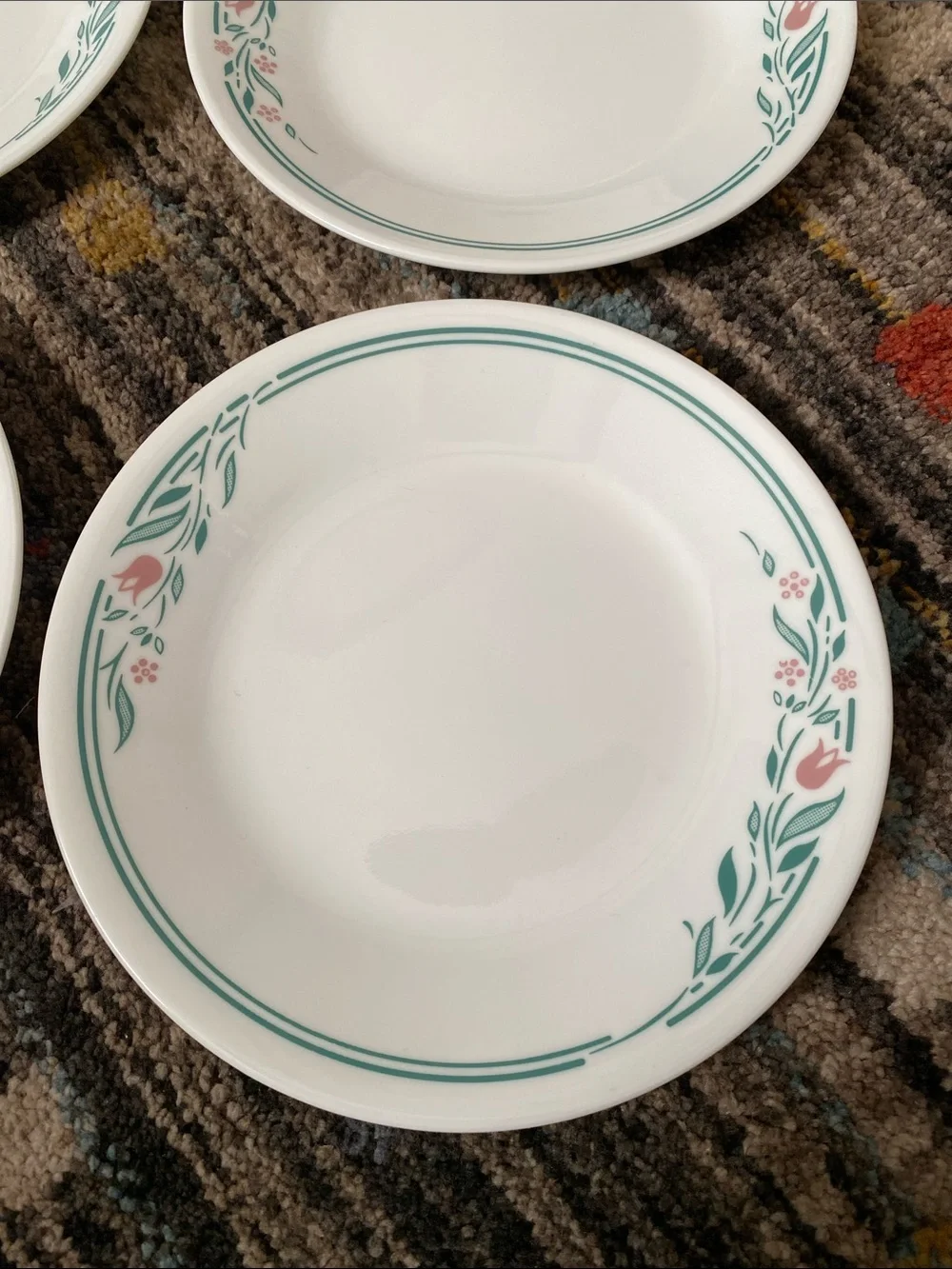 Vintage CORELLE Rosemarie White, Teal and Pink Floral Bread and Butter Plates