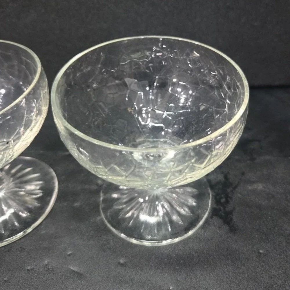 LE Smith Crackle Sherbet Glasses, Set of 2, Vintage Clear Dessert Cups, Stemware