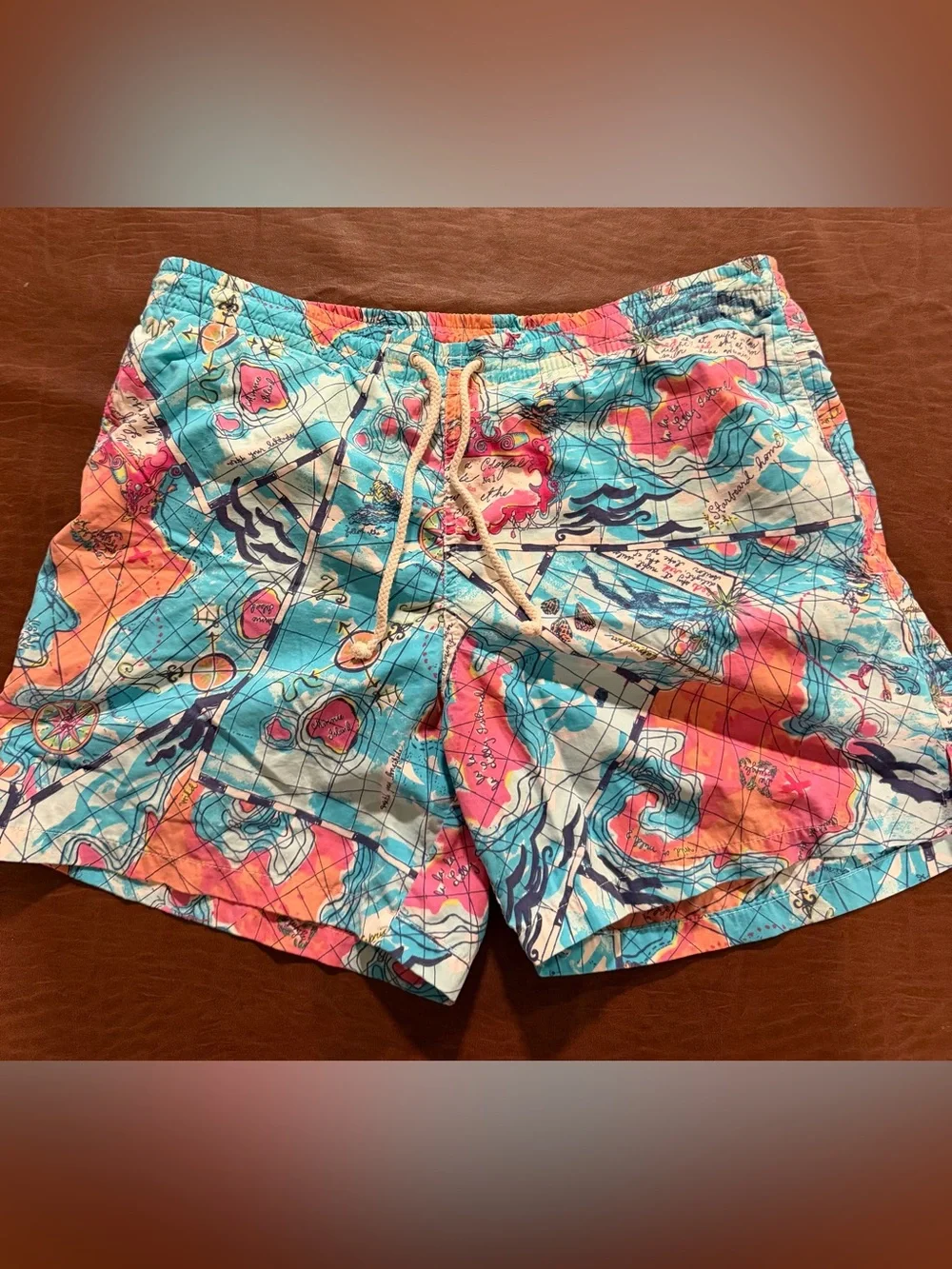 Lilly Pulitzer Men's Small Map Print Capri Trunk Swim Trunks