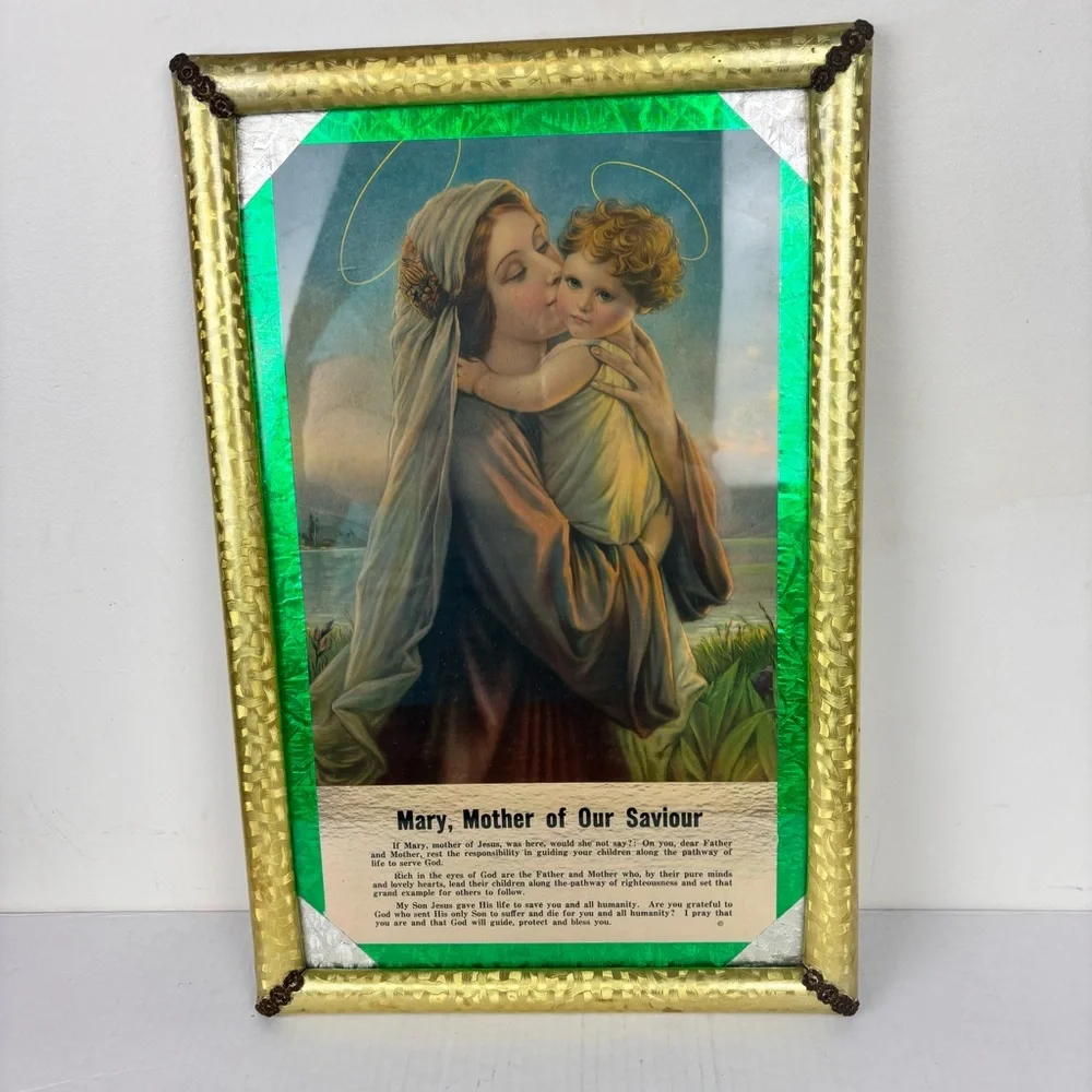 Vintage “Mother of our Savior” picture-framed & matted-Religious Art
