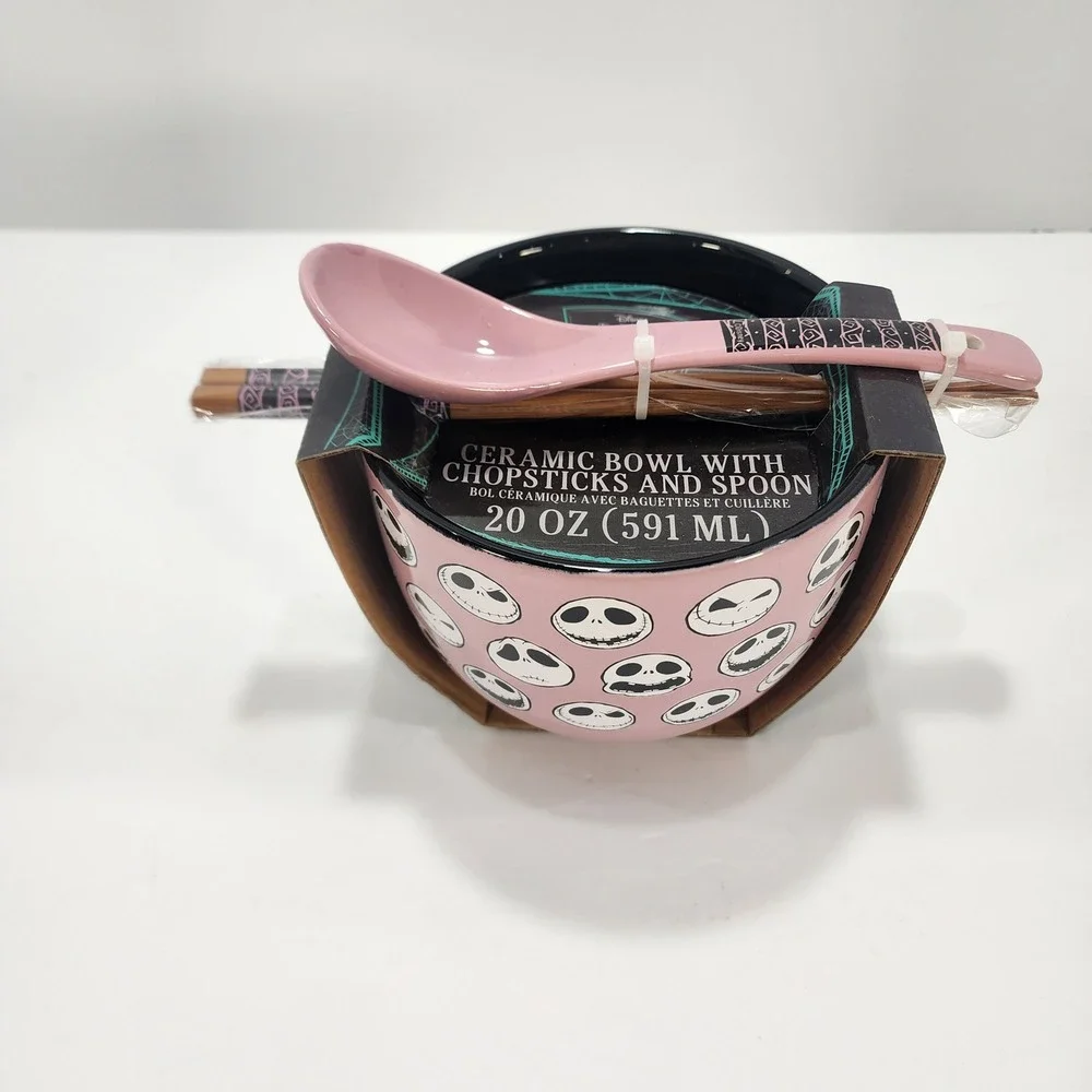 Disney Nightmare Before Christmas Jack Skellington Pink Ramen Bowl Spoon Set 2