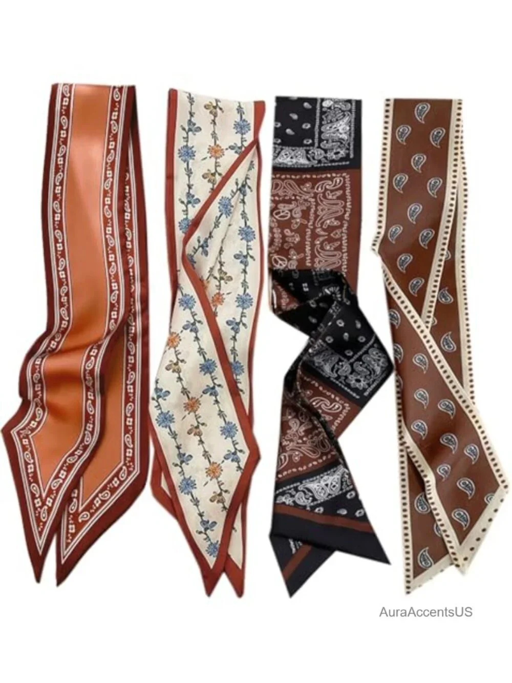 4 Pcs Silk Scarves Set - Fashion Hair Band Neck Scarf Multipurpose