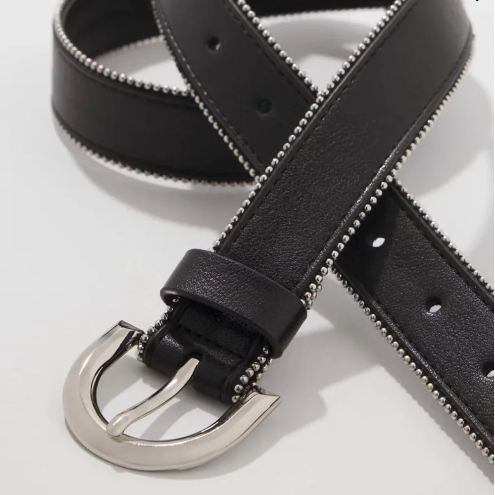 WHBM BLACK BALL CHAIN TRIMMED BELT