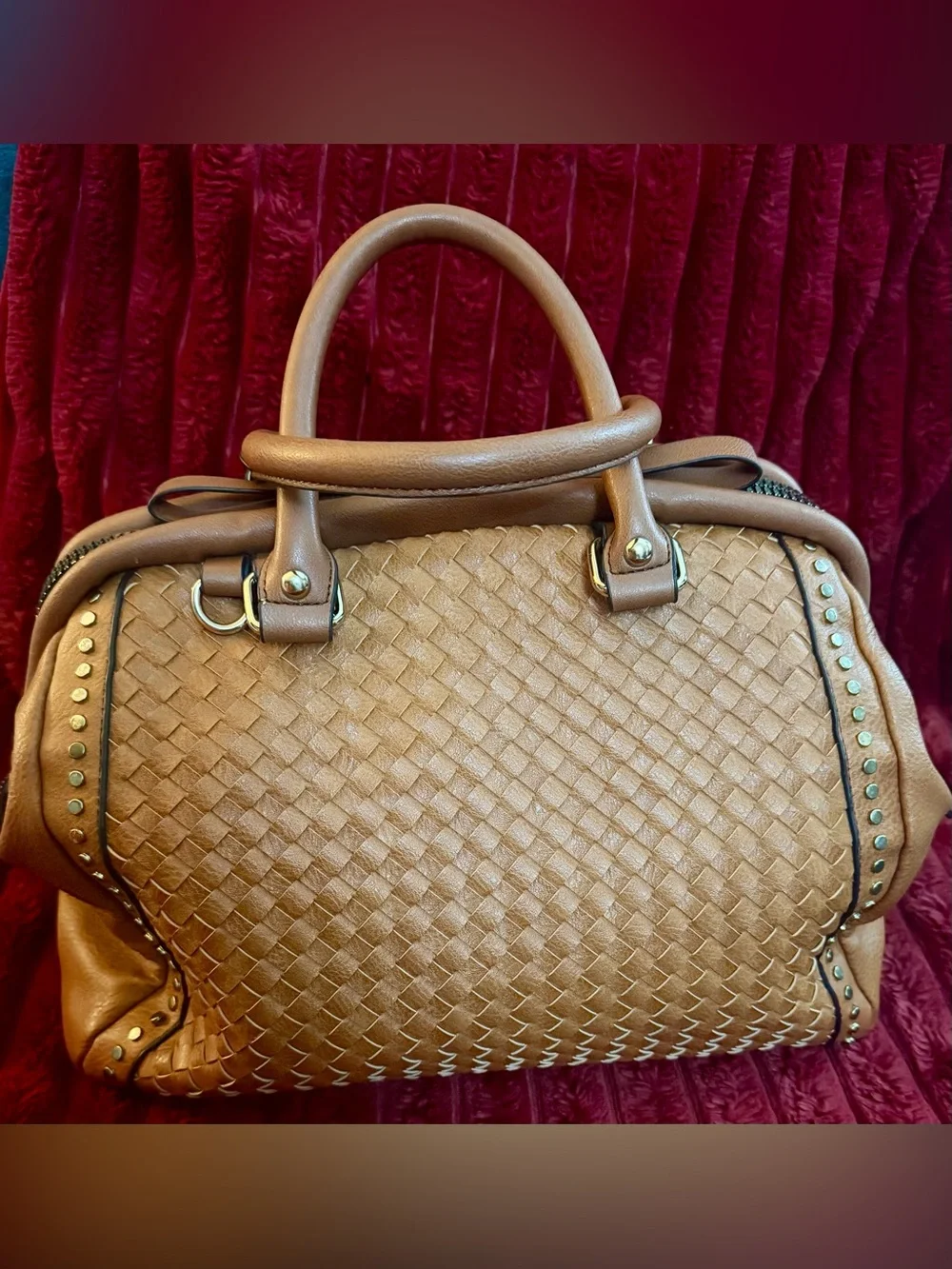 VIETA Woven Satchel Bag in Tan