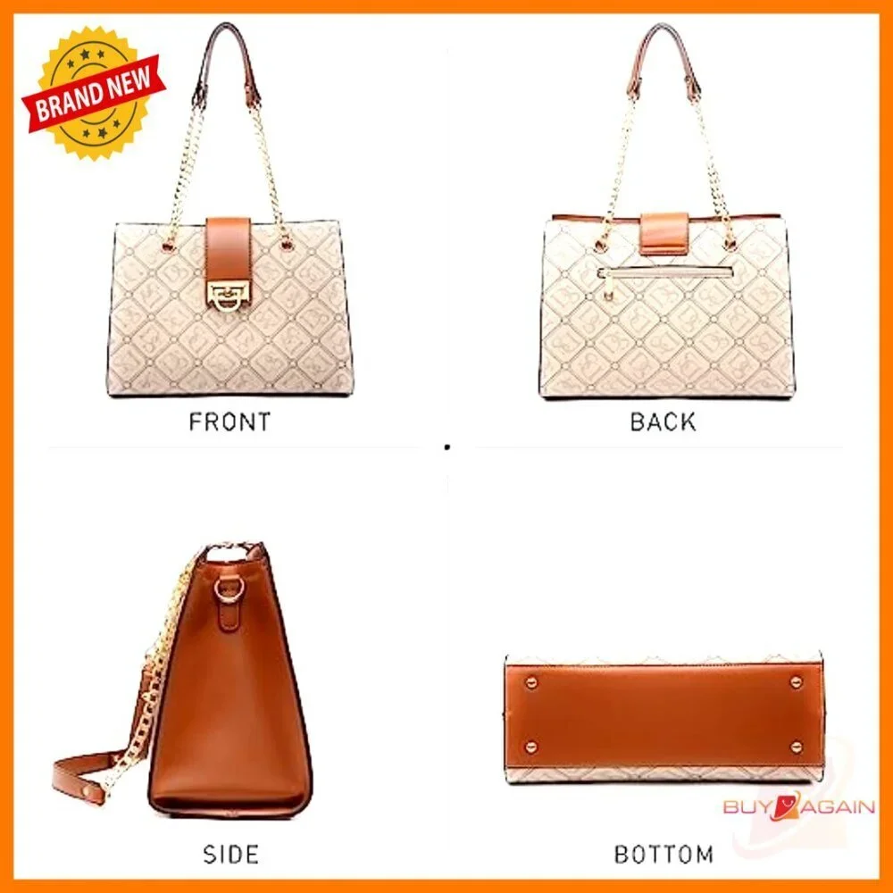 Vegan Leather Satchel Tote Hobo Bag with Matching Clutch
