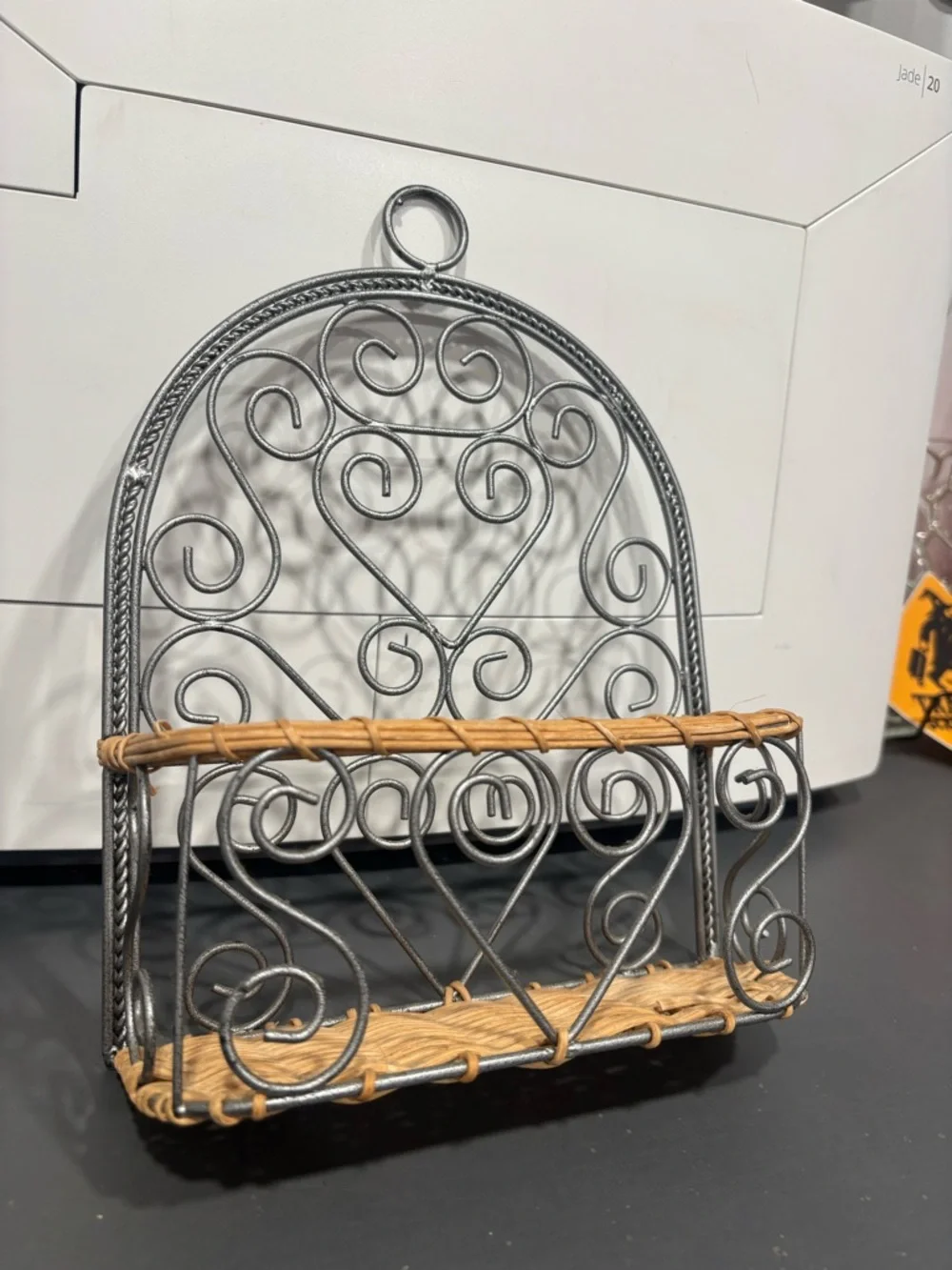 Ornate Metal Wall Basket with Woven Accent - Home Wall Decor