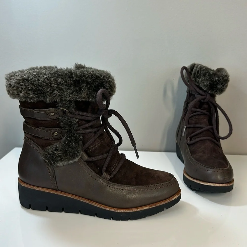 Earth‎ Waterproof Zurich Basel Brown Leather And Faux Fur Boots Size 8