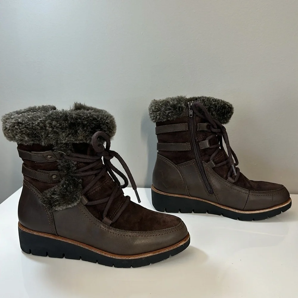 Earth‎ Waterproof Zurich Basel Brown Leather And Faux Fur Boots Size 8