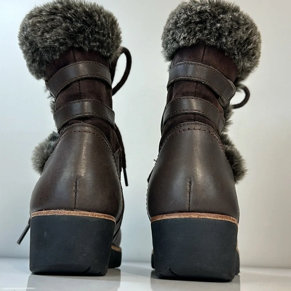 Earth‎ Waterproof Zurich Basel Brown Leather And Faux Fur Boots Size 8