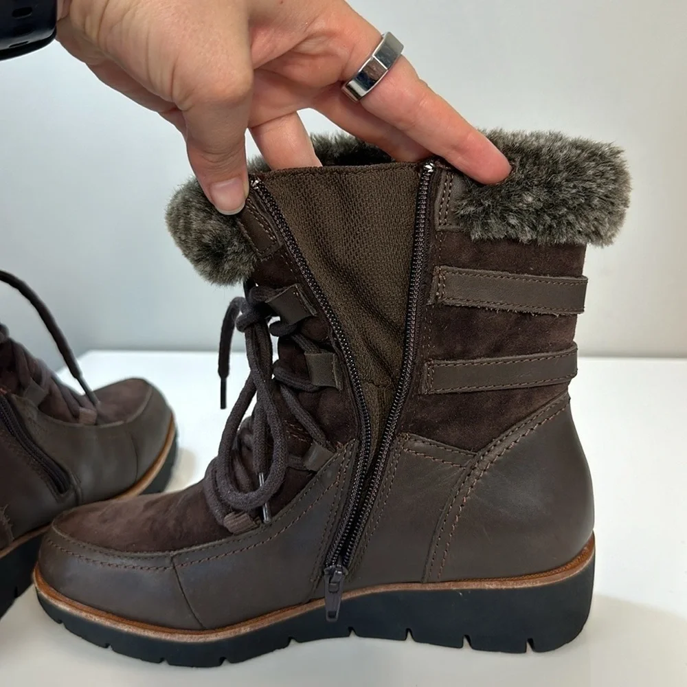 Earth‎ Waterproof Zurich Basel Brown Leather And Faux Fur Boots Size 8